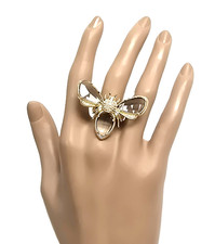 NEW 18K GOLD PLATED QUEEN BEE CZ CRYSTALS FACET GLASS ADJUSTABLE RING
