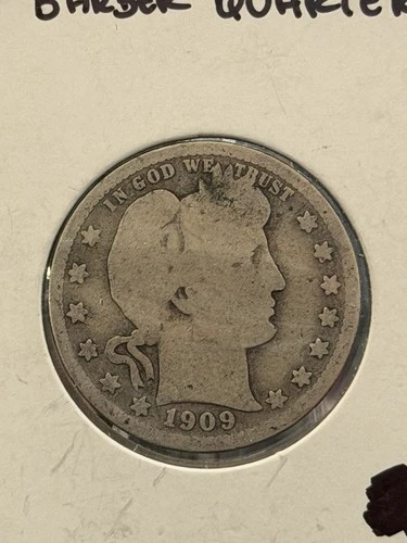 1909 D Silver Barber Quarter 25c US Type Coin Denver 25 Cents Good Condition