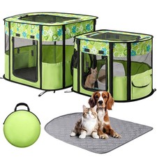 Portable Cat Playpen with Separate Areas, Foldable Indoor Outdoor Cat Enclosu...