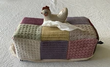 Tissue Box Cover Ceramic Chicken Textured Cotton Patchwork Cover Farm Country