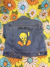 Looney Tunes Tweety Denim Jacket Blue XS 4/5 Unisex Kids Long Sleeve Button