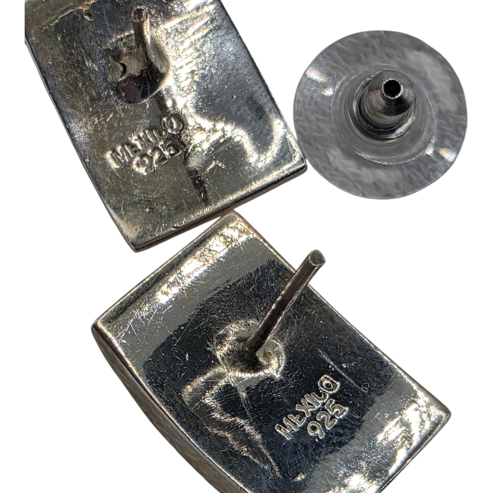 Solid Sterling Silver Black Onyx Stud Earrings 92… - image 5