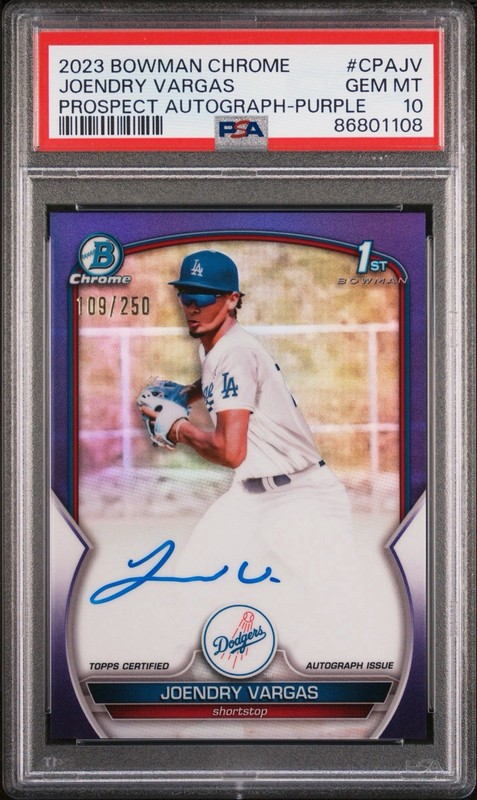 2023 Bowman Chrome Joendry Vargas Purple Refractor Auto /250 CPA-JV PSA 10