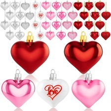 36Pcs Valentines Day Decor Heart Ornaments Classic Red Pink Silver...