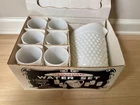 Vtg Anchor Hocking White Hobnail Milk Glass Pitcher & 6 Tumblers w/Original Box