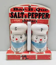 Vintage Bar-B-Que Chef Salt Pepper Shakers Original Packaging Kitsch Retro BBQ