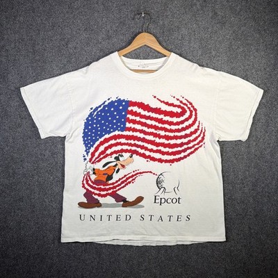 Vintage Disney Epcot Shirt Mens XL White 90s Goofy United States Cartoon Rare
