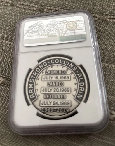 2019 APOLLO 11 50TH ANNIVERSARY ROBBINS MEDAL RESTRIKE 1 OZ SILVER FDOI NGC MS70