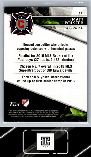 2016 Topps Apex MLS #43 Matt Polster Blue #/99 - Picture 2 of 2