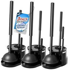 3Pack 3 in 1 Toilet Brush and Plunger Set,Toilet Bowl Brush Plunger Black