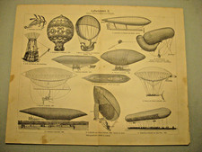 Żegluga lotnicza, zeppelin i in. 3 x zdjęcia z lat 1884-1907 Oryginalne antyczne litosy.