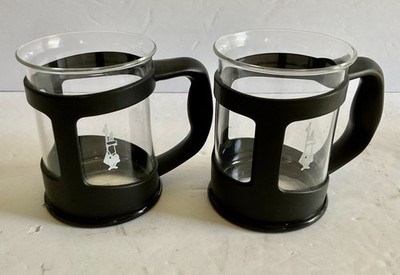 Bialetti Beaker Glass Coffee Demi Espresso Cup Mug Small Black Snap Set of 2