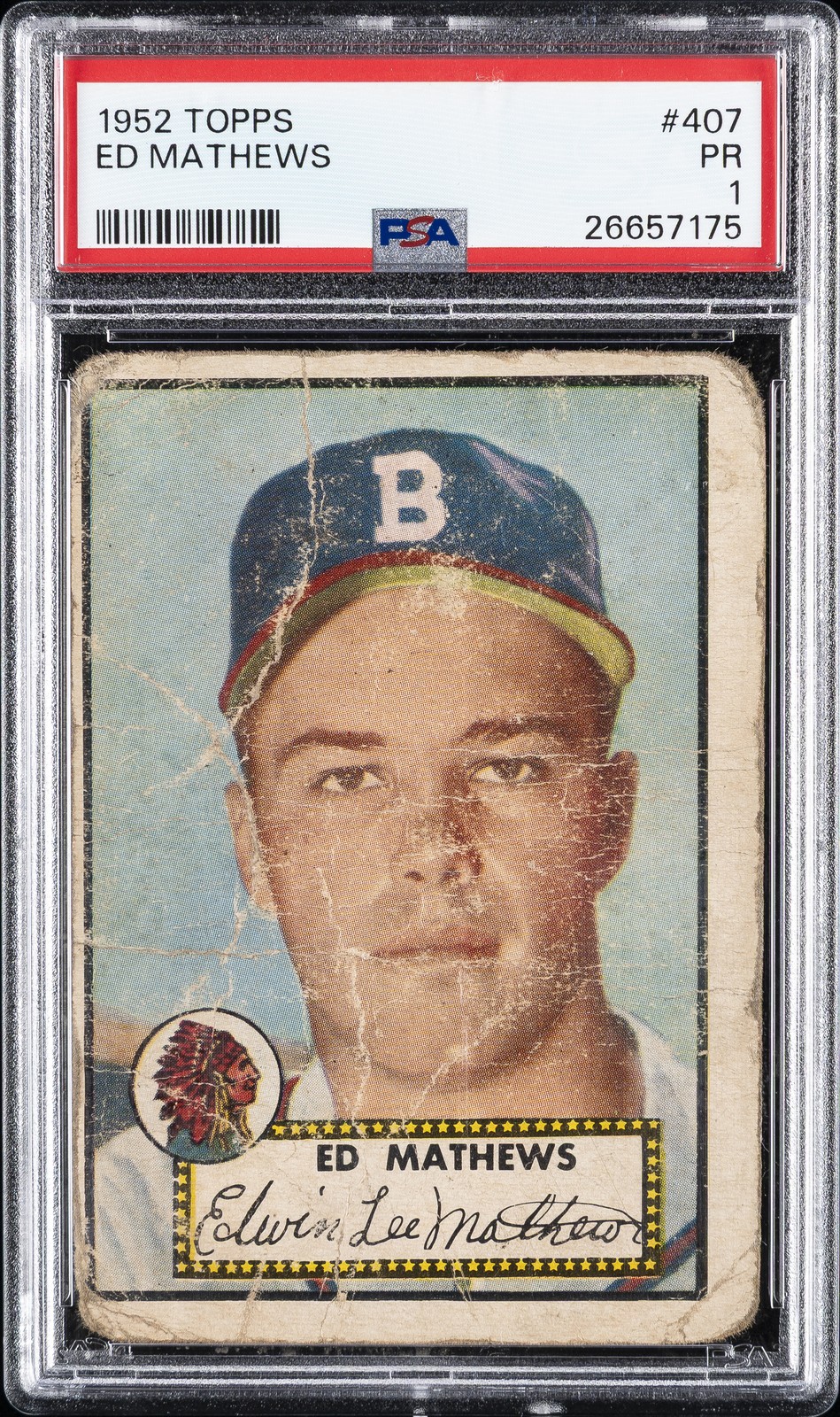 1952 TOPPS #407 ED MATHEWS PSA 1