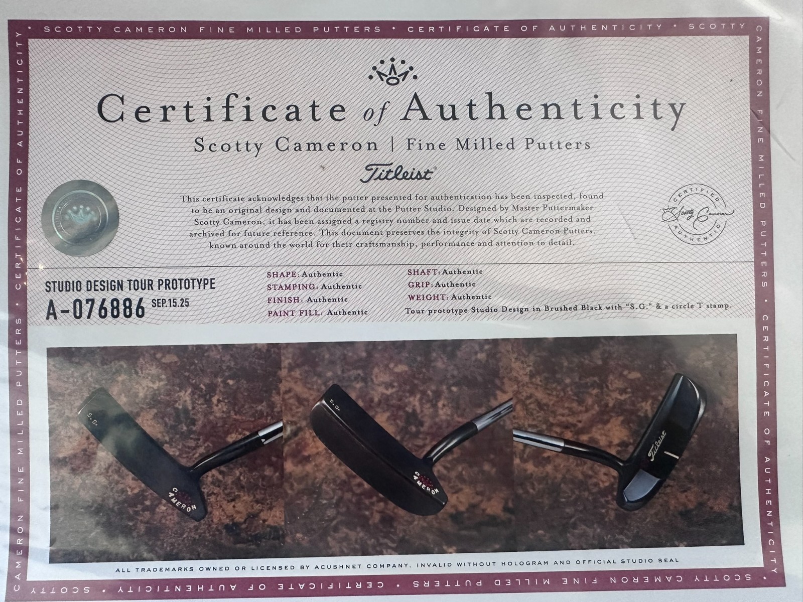 A076886, the certificate in an eBay listing's photos