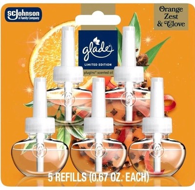 Glade PlugIns Refills Air Freshener, Orange Zest & Clove, 5-Pack, NEW