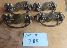 Original Antique Stamped Brass Drop Handle Drawer / Pull Set 4 Lot #788