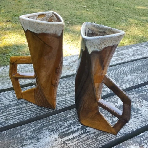 Vintage  Modernist VAN BRIGGLE Angled Vase Volcanic Drip Glaze Rim Art Pottery