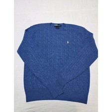 polo ralph lauren cable knit sweater 100 Lambs Wool Blue Size L