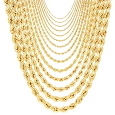 10K Yellow Gold 2mm-7mm Diamond Cut Rope Chain Necklace Men Womens 16"- 30"