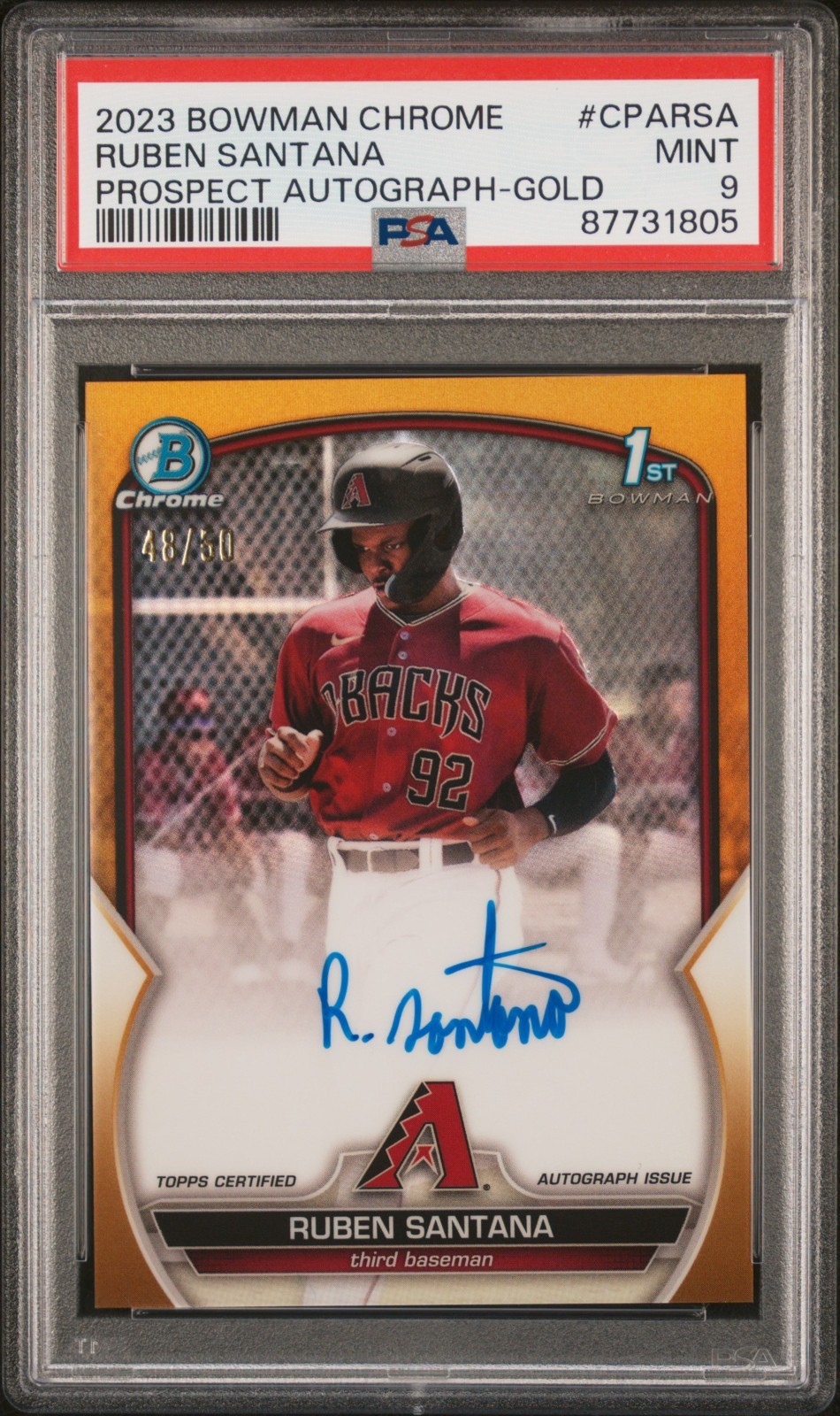 2023 Bowman Chrome #CPARSA Ruben Santana 1st Gold Auto 48/50 PSA 9 DIAMONDBACKS