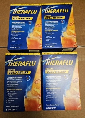 Theraflu Honey Lemon Flu Relief Max Strength Powder 6ct ( 4 Pack )EXP 12/26   