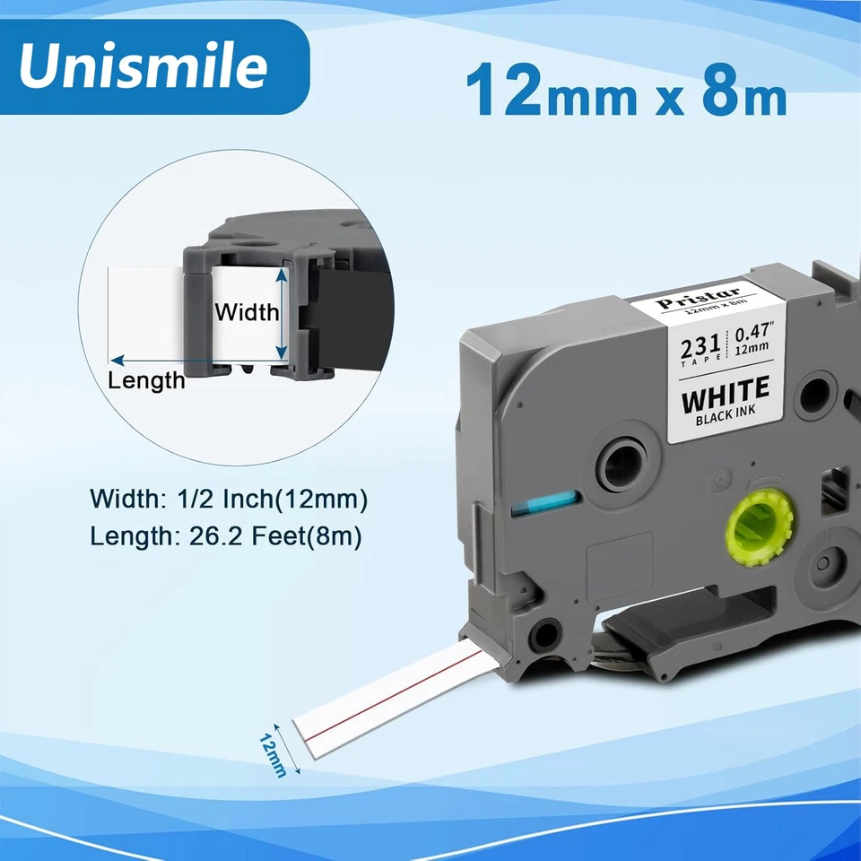 Cinta para hacer etiquetas Brother 200PK P-Touch TZ TZe TZe-231 cinta para etiquetas de 12 mm PT-D210 Foto 2 de 4