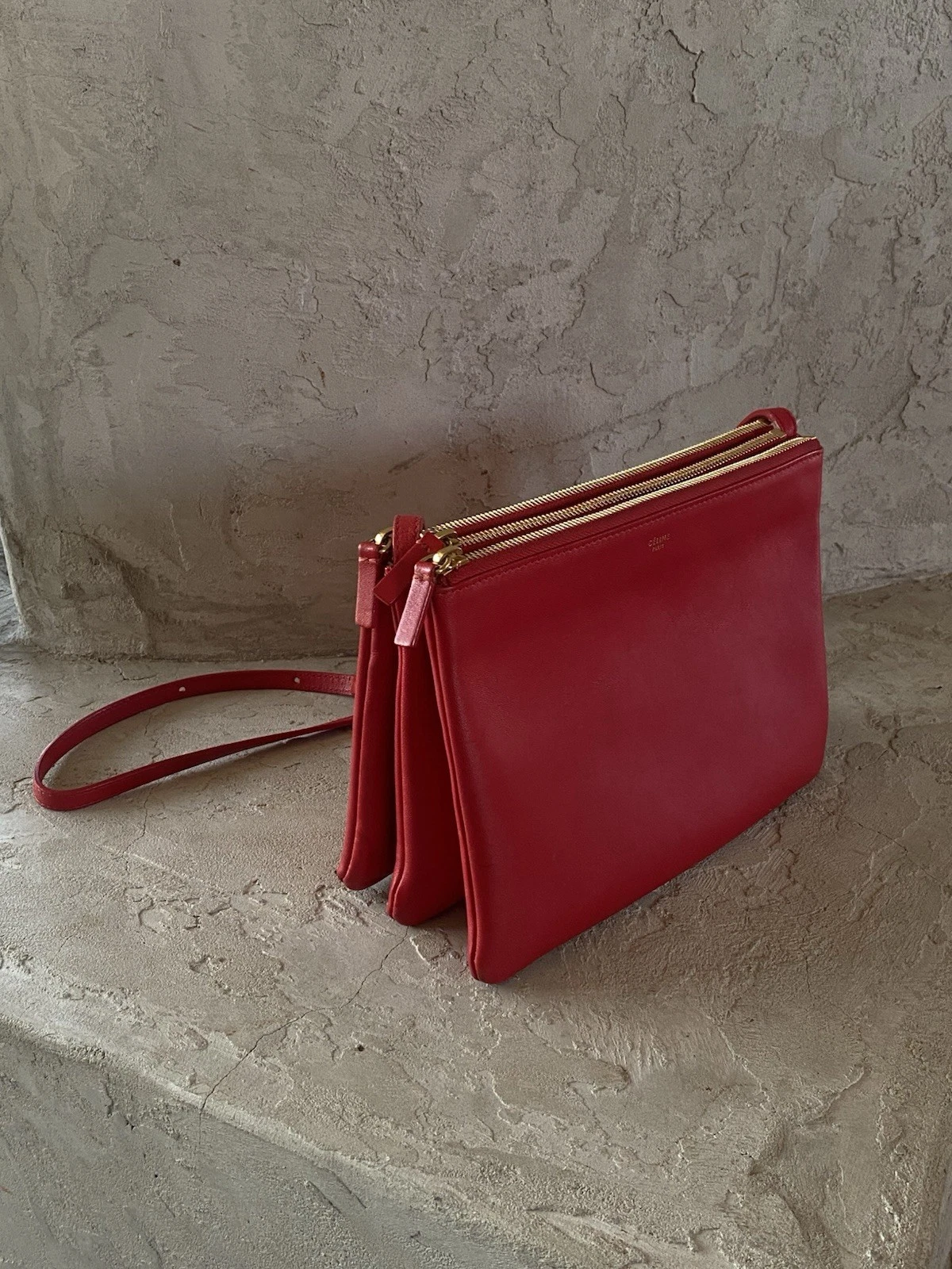 Celine — 2012 CÉLINE / Red Large Trio Shoulder Bag w/ Gold Hardware / Phoebe Philo Era