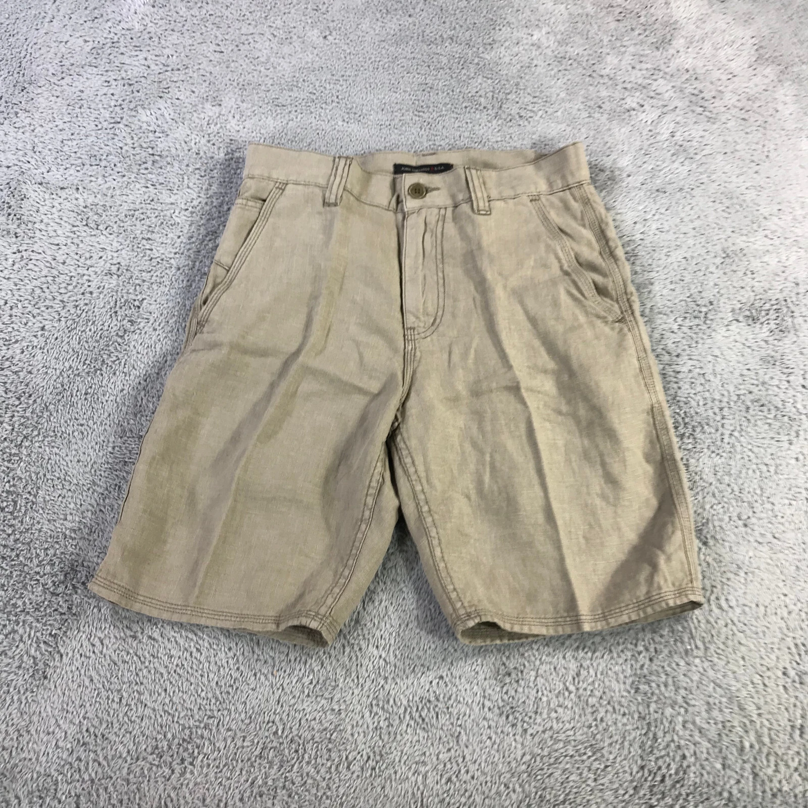 New John Varvatos Shorts Mens 28 Everly Linen Chino Short Beige $128 Casual