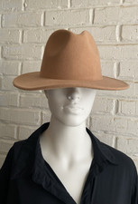 Women’s Tan Brown Nude Felt Like Wide Brim Fedora Hat Fall Boho Western Rancher