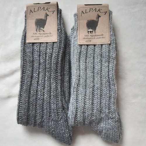 2 Par Mujer MH Alpaca Punto Grueso Lana 100% Lana Claro Gris Oscuro 35-42 - Imagen 1 de 4