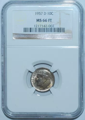 1957 D NGC MS66FT Full Torch Roosevelt Dime Mint Set Toned