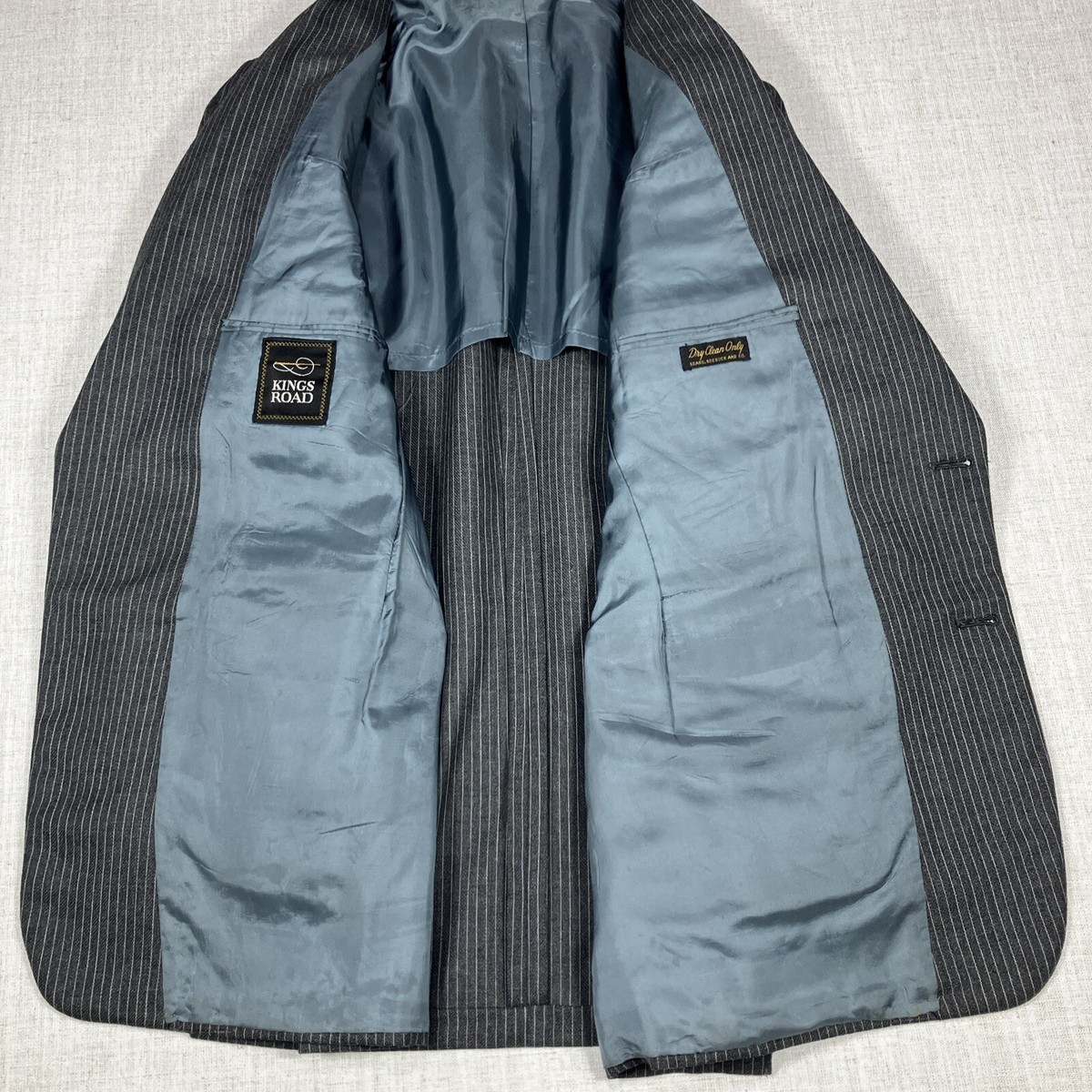 Vintage Kings Road Sears Blazer Jacket Mens 42 Grey Pin Striped
