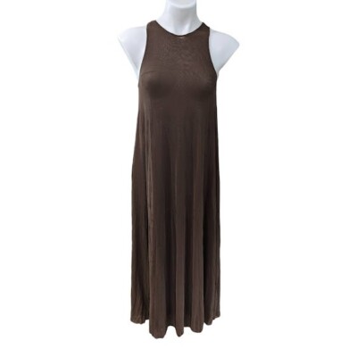 Vince Womens Size XS Pleated A Line Midi Dress Brown High Neck Sleeveless |  eBay