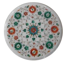 12" round Marble side Table Top Pietra Dura Floral Inlay work art Home furniture