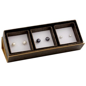 Boxed trio including: 8-8½mm white & black freshwater pearl stud earring SET-K-2