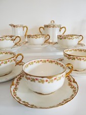 Haviland Limoges Coffe Set for 6 w/ Creamer Sugar Floral Band Gilt Trim Design