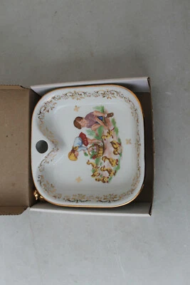 ASSIETTE CHAUFFANTE à bouillie bébé PORCELAINE de PARIS dessin or enfant caneton - Photo 1/4