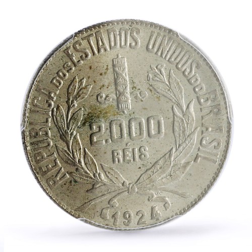 Brazil 2000 reis State Coinage Coat of Arms KM-526 MS63 PCGS silver coin 1924 - Picture 2 of 4