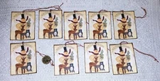 9-Primitive-Christmas-Farmhouse-Snowman-Handmade-Linen Cardstock-Gift-Hang-Tags