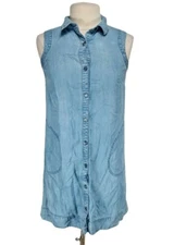 J.Jll Womens Button Up Shirt Knee Length Dress Petti Size XS Blue Chambray