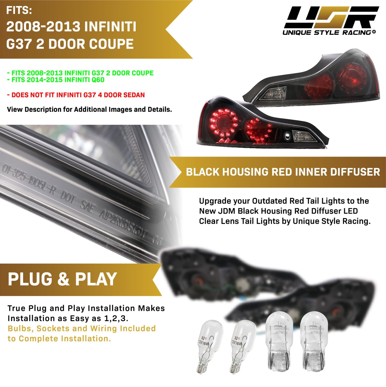 DEPO JDM Black LED Rear Tail Light For 200813 Infiniti G37 2D Coupe / 1415 Q60 eBay