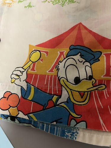 Vintage 80s Disney Mickey Mouse Twin Size Fitted Bed Sheet Carnival Fair Circus - Picture 4 of 5