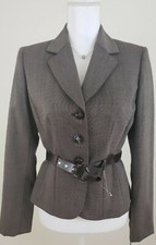 Tahari ASL Woman Size 4 Brown Wool Blend Blazer Jacket w/Belt NWT 79.99