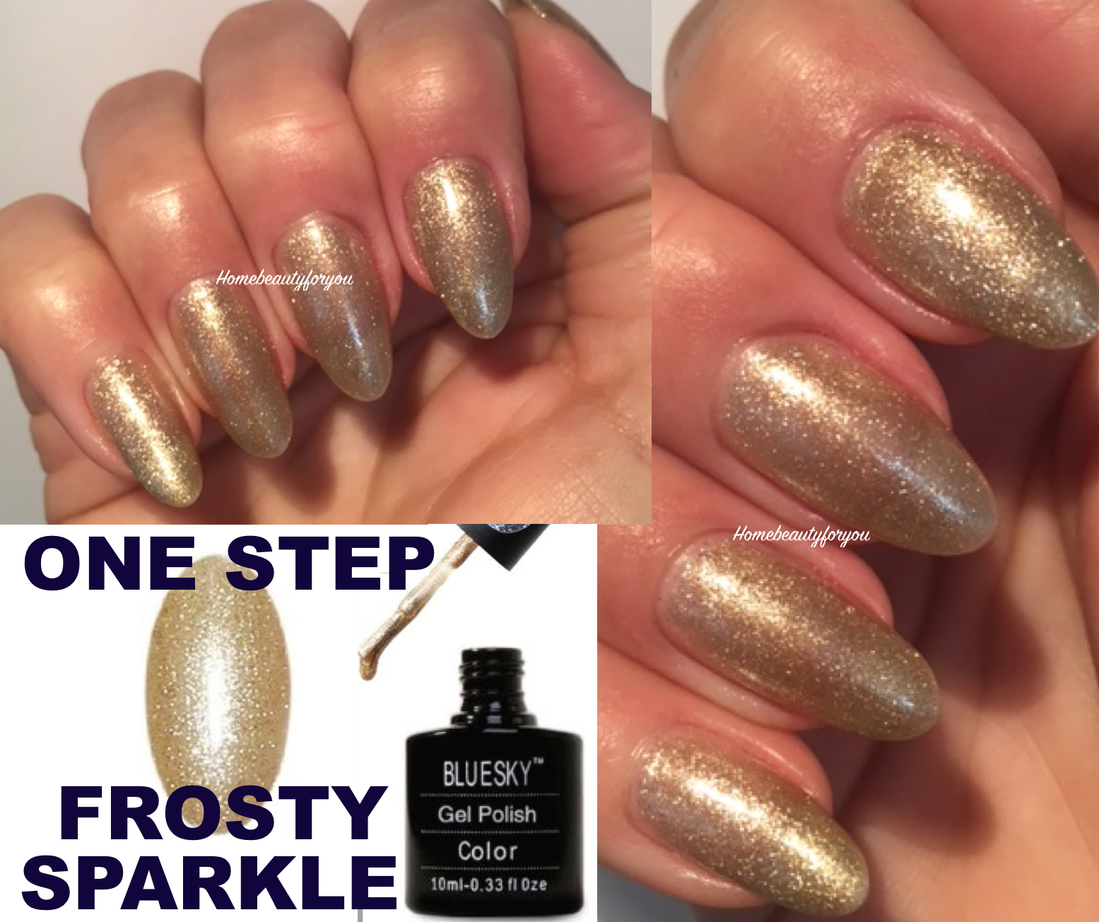 BLUESKY GEL nail POLISH GOLD FROSTY SPARKLE ONE STEP OS15 UV LED SOAK OFF