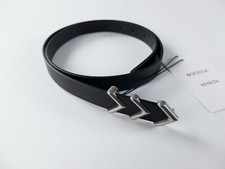 NO CUSTOMS TAX BOTTEGA VENETA black chevron arrow leather belt silver buckle 85