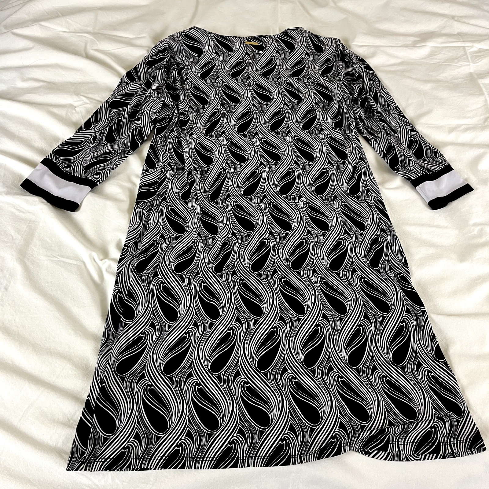 Abito Michael Kors Medium Nero e Bianco Stampa Geometrica Pullover Elasticizzato