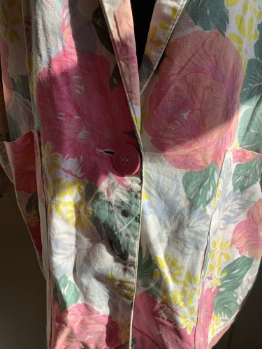 Vintage Van Heusen Summer 100% Cotton Jacket Large Floral Big Pink Button - Picture 2 of 9