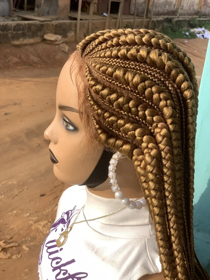 Peluca frontal de encaje sin nudos, trenzas Cornrow, peluca para mujer negra, peluca de encaje completa Foto 2 de 4
