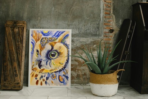 Wisdom of the Colorful Owl. Watercolour and Liner. Size 9x12 in - Picture 2 of 2