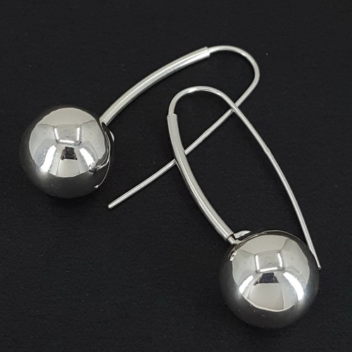 100% Real Sterling Silver Long Tube Hooks Large 12mm Ball Drop Dangle Earrings - Picture 6 of 10